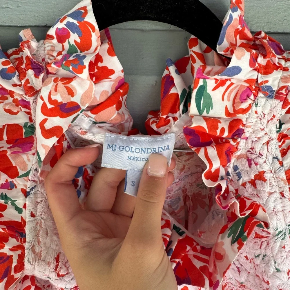 Mi Golondrina Olivia Specialty Embroidered Ruffle Top Floral Print - Picture 3 of 3
